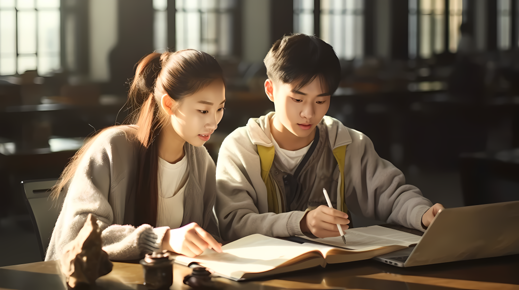 亚洲留学生互助学习摄影图