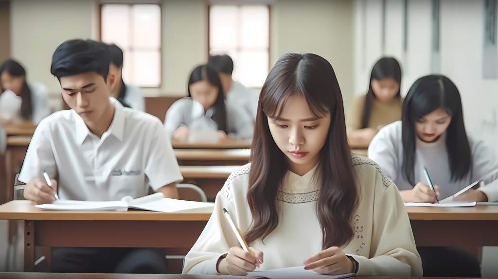 学生紧张参加考试摄影图片