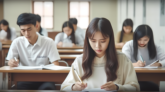 学生紧张参加考试摄影图片