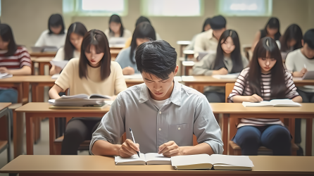 学生考场认真答题超清摄影图片