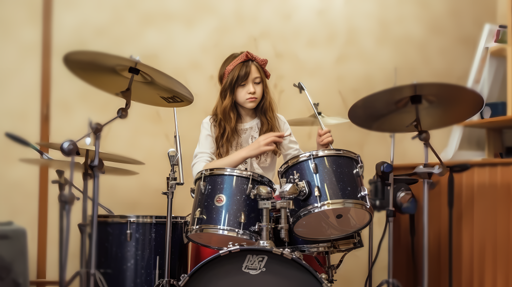 孤独的鼓手空旷房间里的音乐摄影图