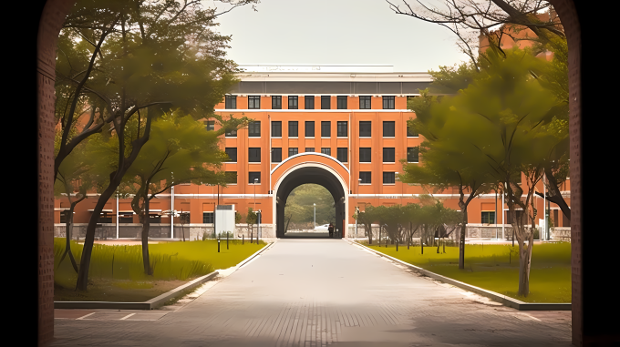 校园教学楼庭院景观摄影图