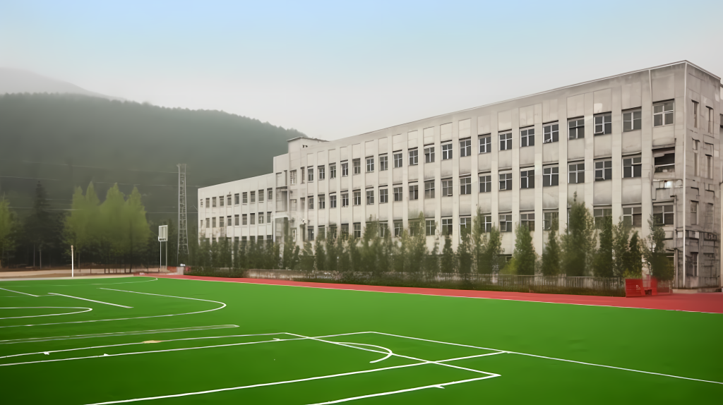 校园教学楼与操场摄影图