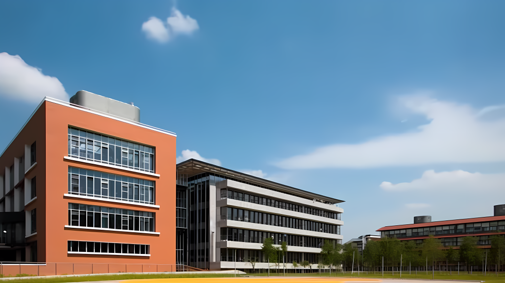 校园教学楼蓝天白云摄影图