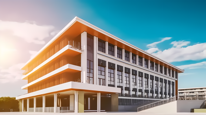 校园教学楼风景蓝天白云摄影图