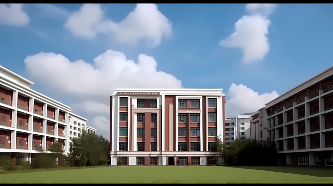 校园教学楼建筑蓝天白云摄影图