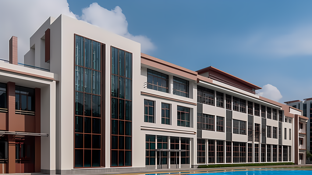 阳光校园教学楼美景蓝天下摄影版权图片下载