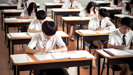 亚洲学生紧张的考试摄影图