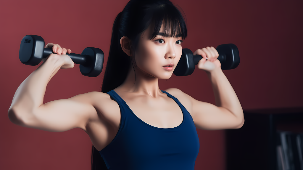 女性双持哑铃运动摄影版权图片下载