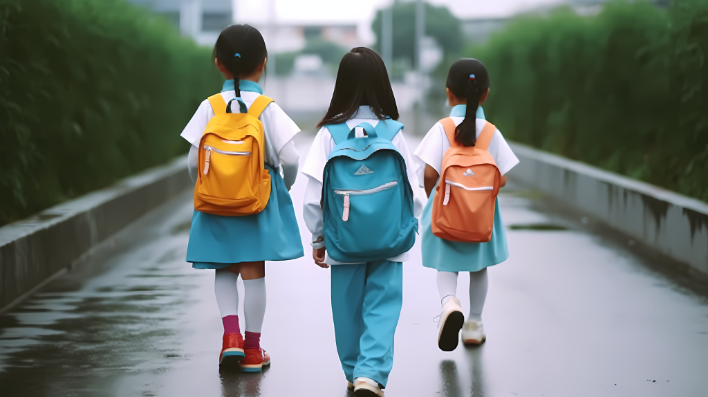 小学生背着书包上学摄影版权图片下载