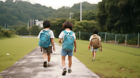 学生放学行走在乡间小道摄影图片