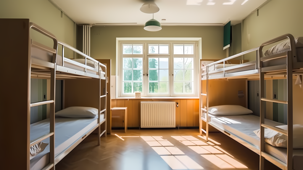 明亮背景下的整洁大学宿舍摄影图版权图片下载