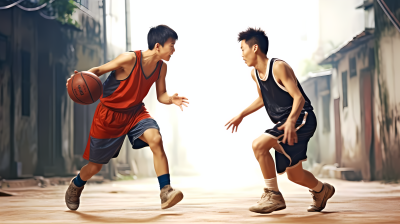 亚洲男孩打篮球真实摄影图片