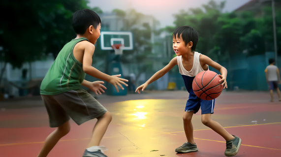两个男孩打篮球摄影图片