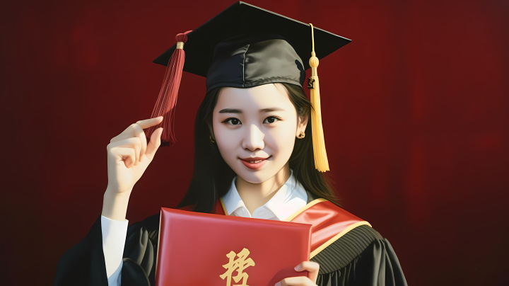 毕业季获得证书和文凭的女学生摄影图版权图片下载