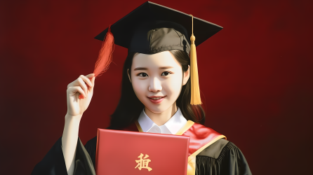 亚洲女大学生获得证书和文凭的摄影图片
