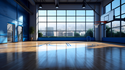 木质室内篮球场创意摄影图