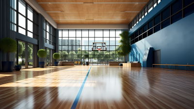 木地板室内篮球场摄影图