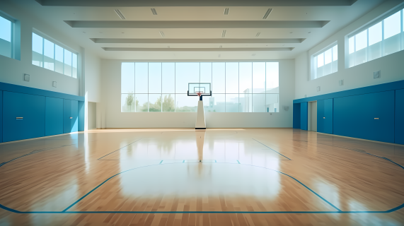 静谧雅致的木质篮球场摄影图