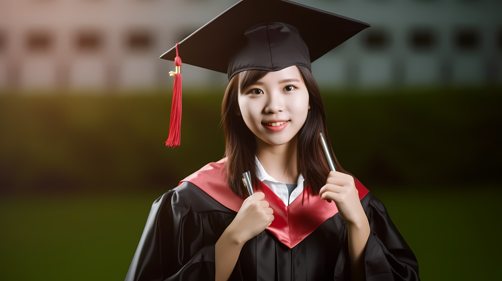 温婉恬静的毕业女学生摄影图