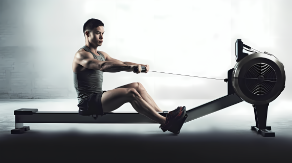 男子划船机运动健身摄影图