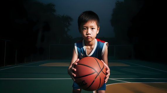 小男孩打篮球摄影图