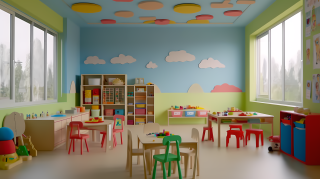 童真幼儿园教室玩具布置摄影图