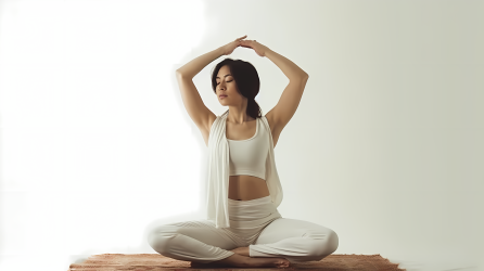 静心冥想女性瑜伽练习摄影图