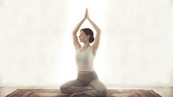 平衡放松女子瑜伽实践摄影图