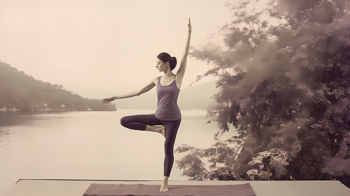 女子放松伸展瑜伽练习摄影图版权图片下载