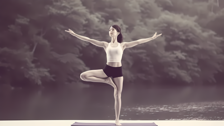 女子舒适伸展练习瑜伽摄影图版权图片下载