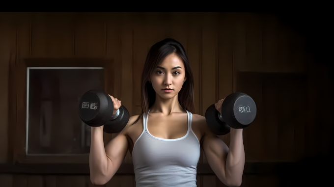 魅力女性举哑铃摄影图片