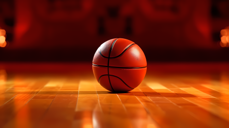 篮球在木地板上的幻觉摄影图