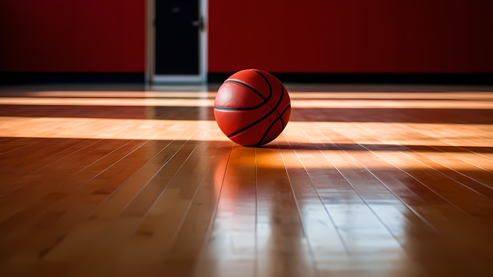 木地板上的篮球球摄影版权图片下载
