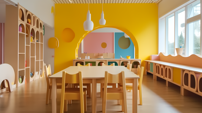 儿童多彩餐厅桌椅摄影图
