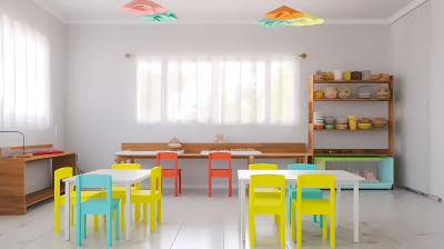 多彩童趣餐厅桌椅摄影图