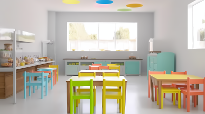 彩虹色可爱幼儿园教室图