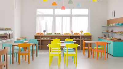 七彩儿童餐厅桌椅摄影图