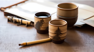 手卷茶具亚洲风味环保工艺摄影图