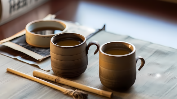 茶匠的传统茶道物品展示拍摄图