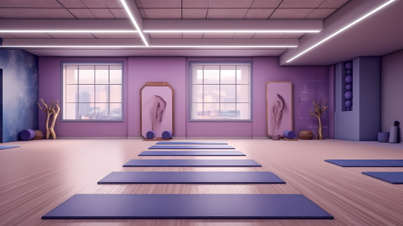 紫色瑜伽垫的空间摄影图