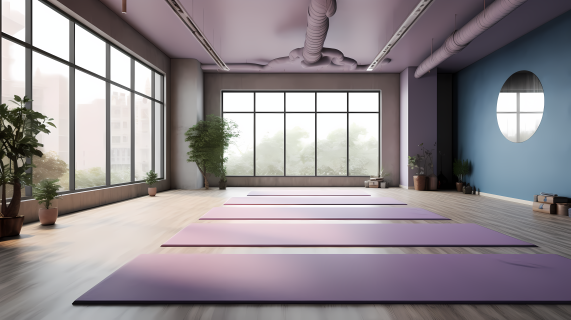 光影交错的紫色瑜伽垫空间摄影图