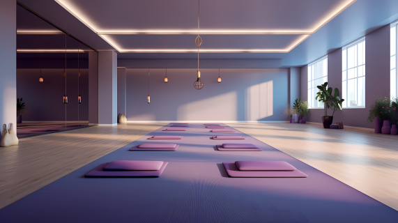 空旷整洁的专业瑜伽工作室高清图