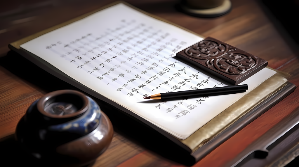 以灰黑色调为主呈现出中国书法艺术的摄影版权图片下载