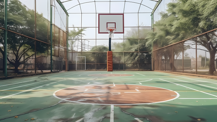 户外玻璃房篮球场摄影图版权图片下载