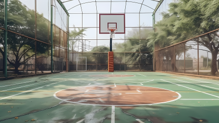 户外玻璃房篮球场摄影图