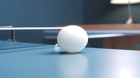 乒乓球桌上静止的乒乓球摄影图