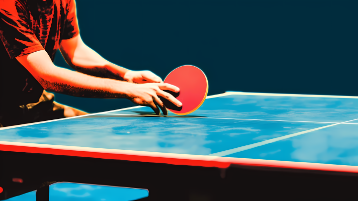 乒乓球桌上拿着球拍的男子摄影图版权图片下载