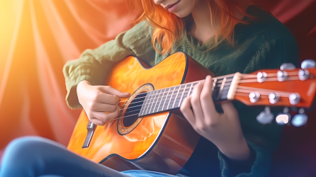 弹吉他聊音乐的女孩图