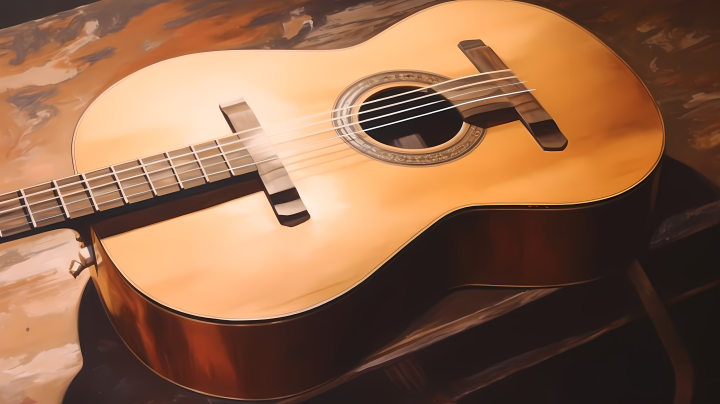 木桌上的木质有质感古典吉他摄影图版权图片下载
